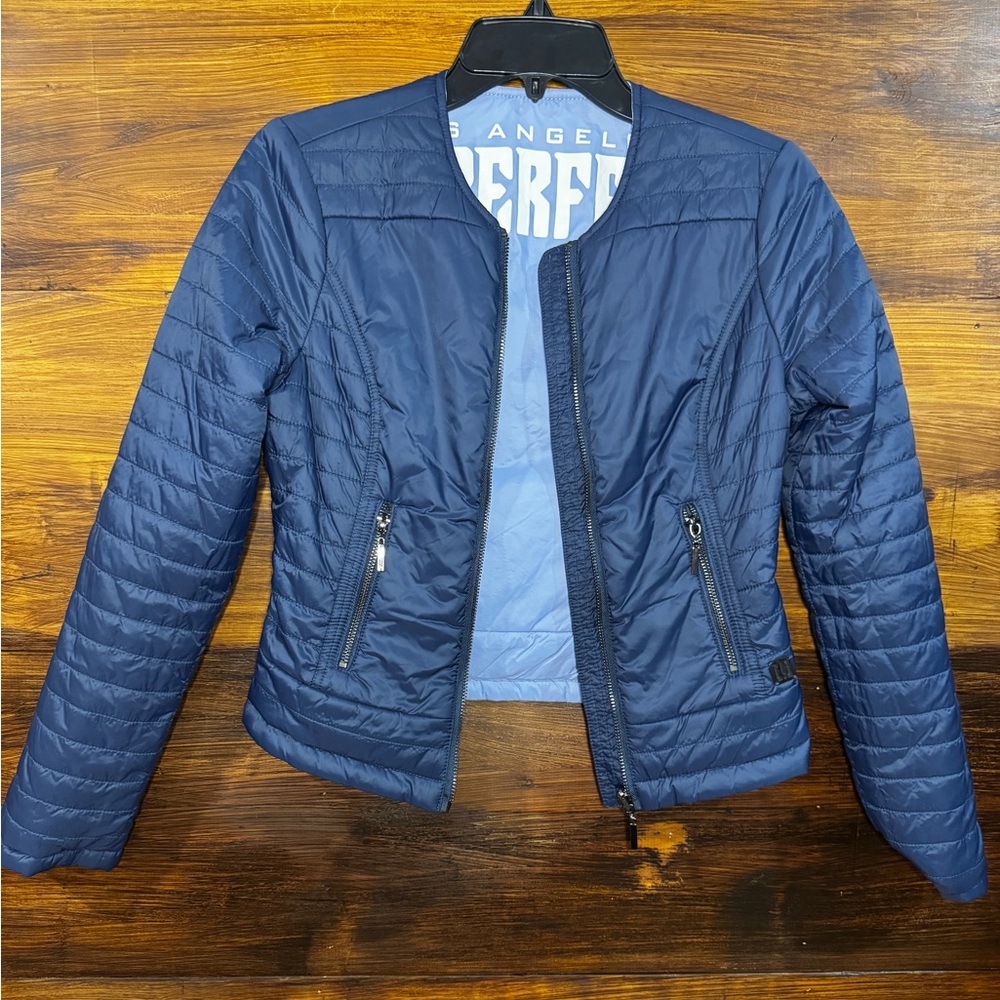 NWOT Five Seasons Reversible Navy blue/lilac Puffer Jacket Los Angeles Imperfect